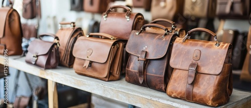 Collection of brown leather bags various styles and sizes