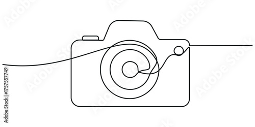 Photo camera continuous one line drawing vector illustration. Modern one line art and abstract shapes