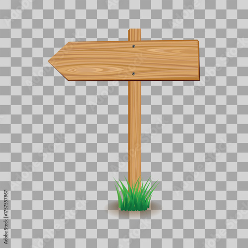 Wooden Directional Arrow Signpost Isolated on Transparent Background