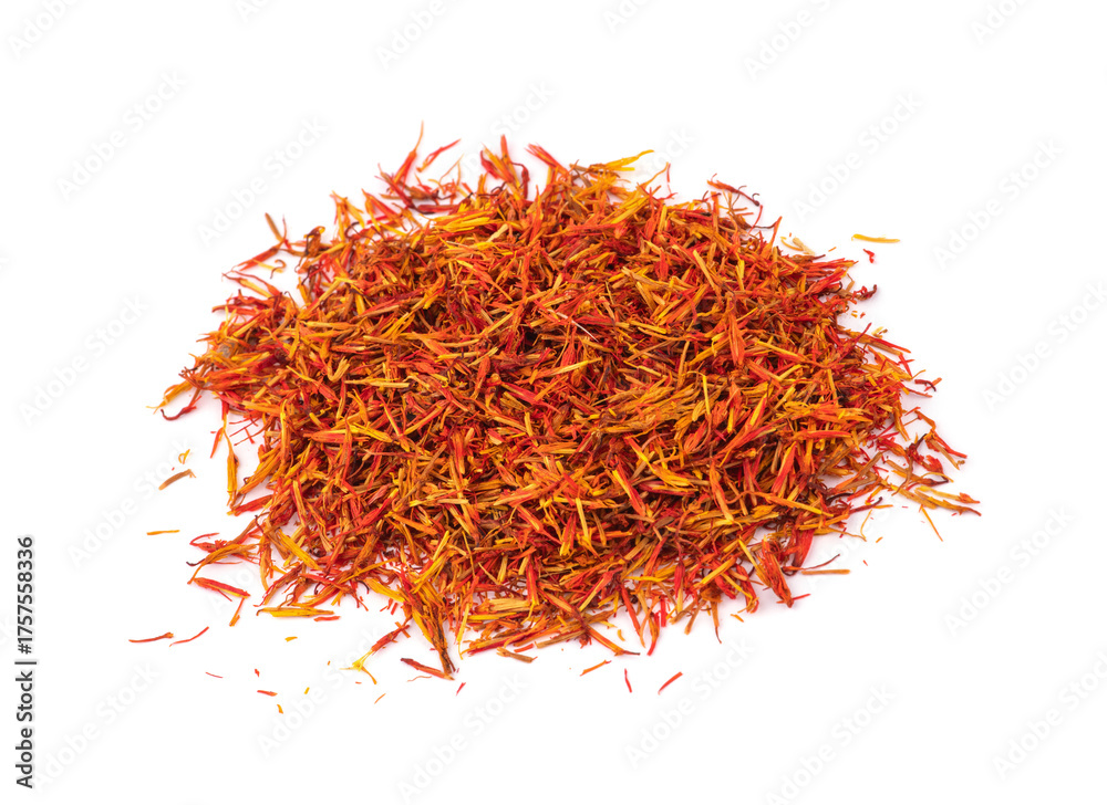 Fototapeta premium Dried saffron spice isolated on white background.