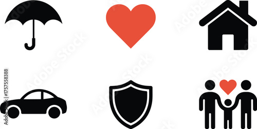 Insurance Coverage Icons for Home Car Health and Family Protection