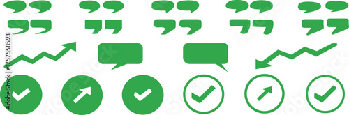 Green  Communication and growth vector set icon. Business icons . Quotes, arrows, check marks and speech bubbles.