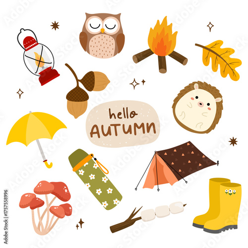 set of autumn camping icons