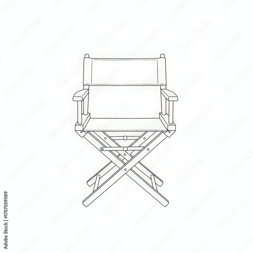 Fototapeta premium Classic director s chair sketch with a clean white background symbolizing filmmaking and creativity