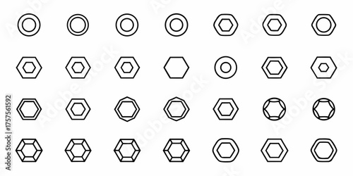 Explore a diverse collection of fastener icons with clean, modern designs, perfect for engineering diagrams, construction plans, and technical illustrations showing mechanical parts