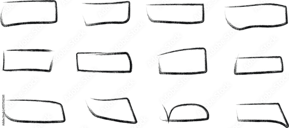 Obraz premium Collection of hand drawn rough sketchy rectangular and curved shapes on white background abstract design elements