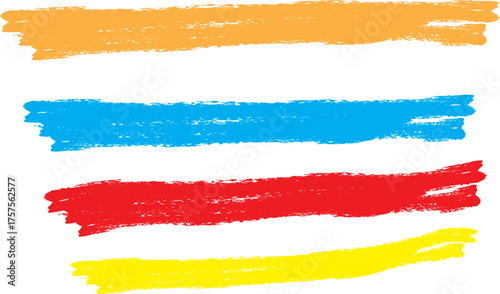 Brightly colored abstract brush strokes and paint splatters on a white background
