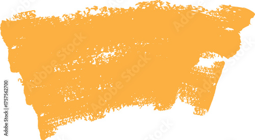 Abstract textured orange paint stroke with rough edges and visible brush marks on a white background