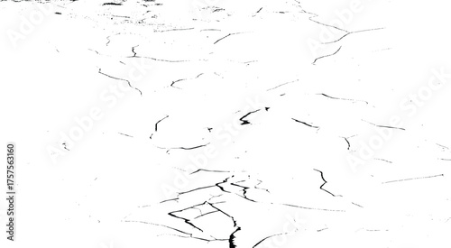 A black and white vintage of a cracked wall, cracked white paint on a white background. Vector illustration.