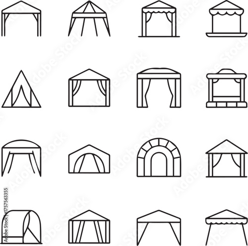 set of tent and canopy line icons vector ai eps png jpeg minimalist black and white shelter symbols for events camping market