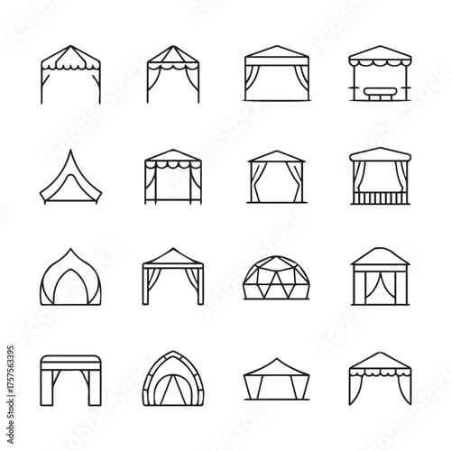 black and white tent and canopy vector icons ai eps png jpeg minimalist line art shelters for event planning camping stalls
