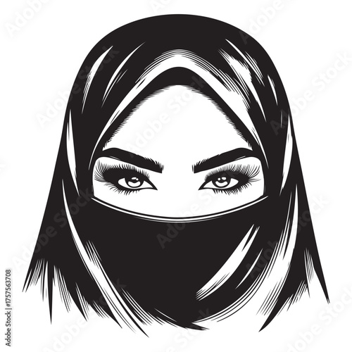 The sharp gaze of an Arab woman from behind the burqa vector image
