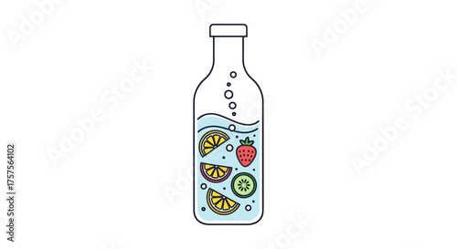 Refreshing Fruit Infused Water in a Glass Bottle Illustration.