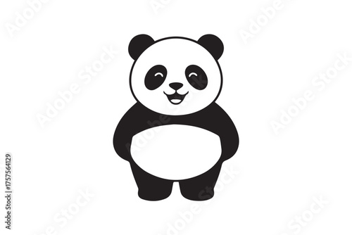 smiling winking panda vector mascot upright pose simple black and white cartoon character for logos