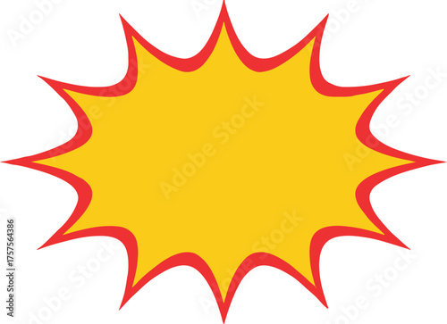 comic style yellow explosion with red jagged border pop art burst vector for sale or promotion