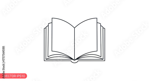 Open book with blank pages simple line art illustration.