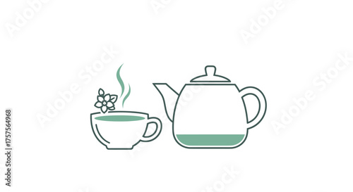 Simple Illustration of Teapot and Teacup with Steam.