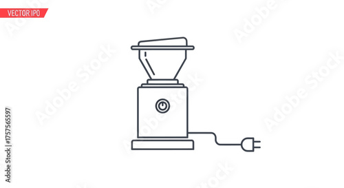 Electric Coffee Grinder Line Art Icon for Kitchen Appliance.