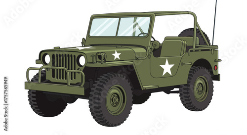 Classic Olive Green Military Jeep with White Star Markings.