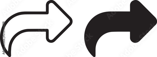 minimal curved right-pointing arrow icons outline and filled vector set for interface forward share reply