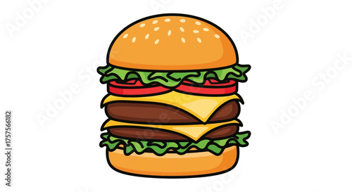 Delicious Double Cheeseburger with Lettuce and Tomato Illustration.