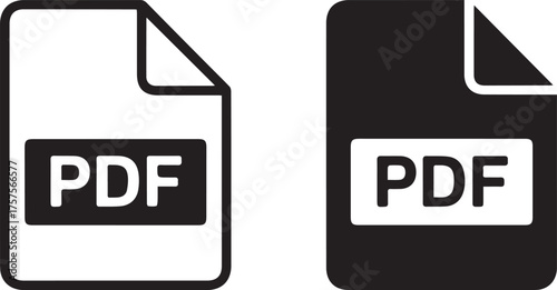 pdf document icon pair black filled and outline simplified symbol for apps ui ux and file type visuals