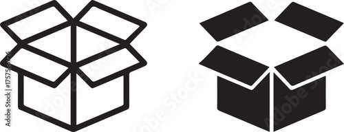 cardboard carton icon set outline and solid black vector for delivery logistics and branding