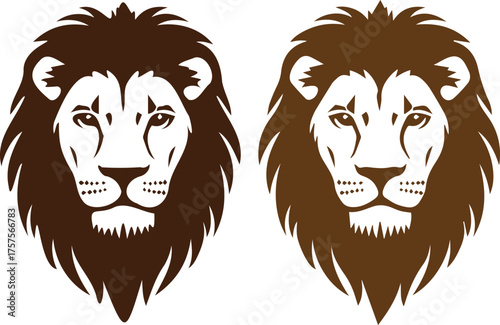 Twin majestic lion head illustrations in brown shades with royal look