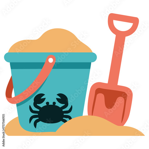 Summer sand toys vector graphic isolated on white background