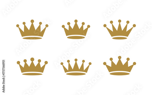Royal golden crowns collection diverse regal symbols of power authority and royalty three by three