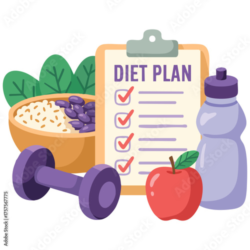  Healthy diet plan with balanced food and fitness concept