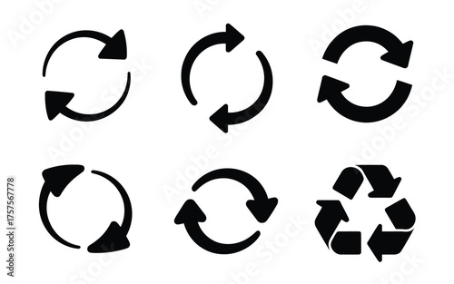 Set of circular arrow icons for refresh reload repeat cycle and recycling symbols