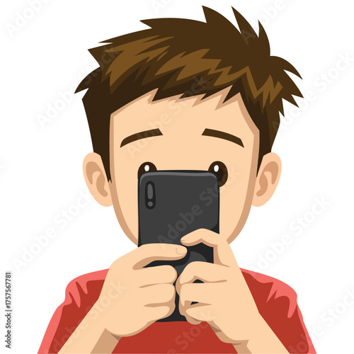  Young man having a video call on his modern mobile phone
