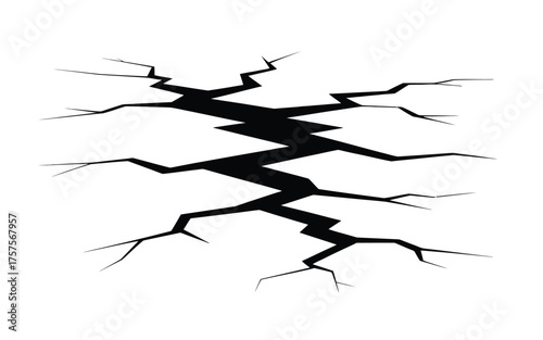 Jagged black crack graphic symbolizing damage rupture disaster or break
