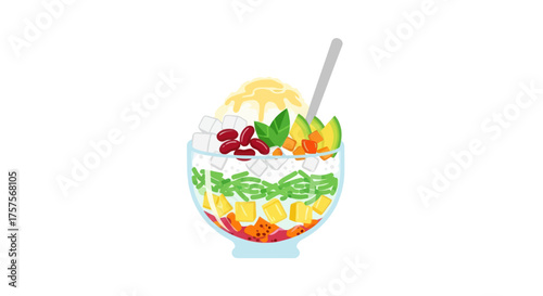 Colorful Halo-Halo Dessert with Spoon a Popular Filipino Treat.