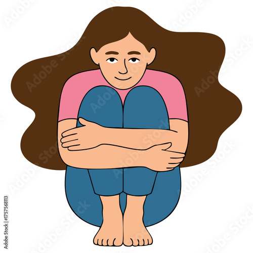  Young woman hugging her knees concept of self love care