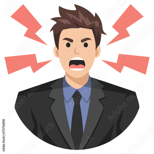  Emotional avatar of an enraged man with wrath lightnings
