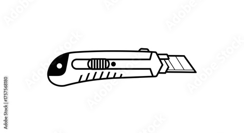 A simple line drawing of a retractable utility knife with a sharp blade.