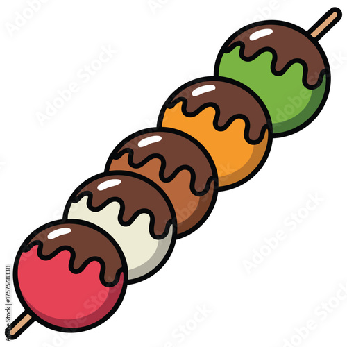  Sweet Japanese dango dessert with chocolate coating