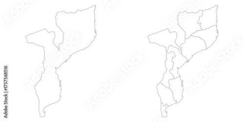 Mozambique map set. Map of Mozambique in set with white color