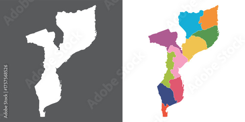 Mozambique map set. Map of Mozambique in set with multicolor