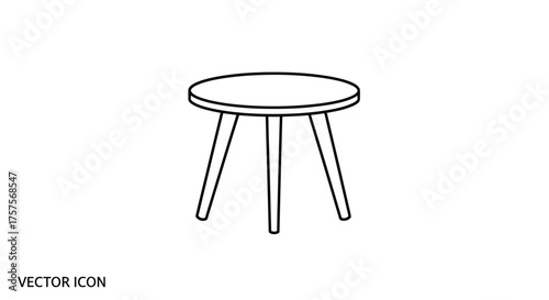 Simple Round Table with Three Angled Legs Outline.