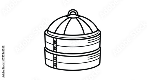 Black and White Illustration of a Bamboo Steamer.