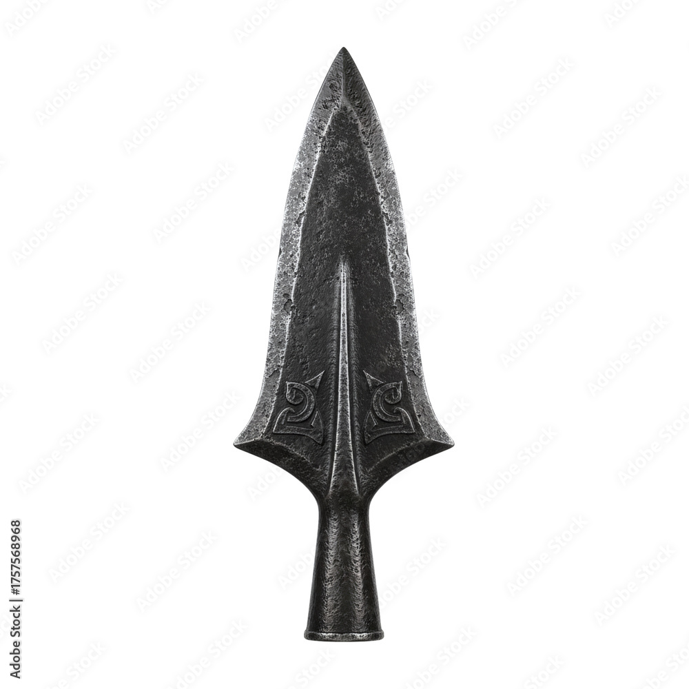 Fototapeta premium Ancient forged iron spearhead with ornate detail