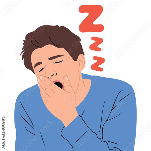  Man character yawning loudly feeling tired and sleepy