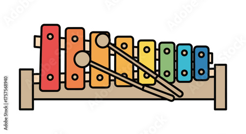 Colorful Wooden Xylophone with Mallets for Music.