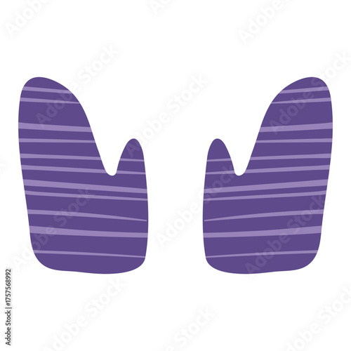 Warm knitted mittens isolated on transparent. Hand drawn flat vector illustration. Traditional holiday, Xmas, New Year, seasonal design element, winter clothes clip art