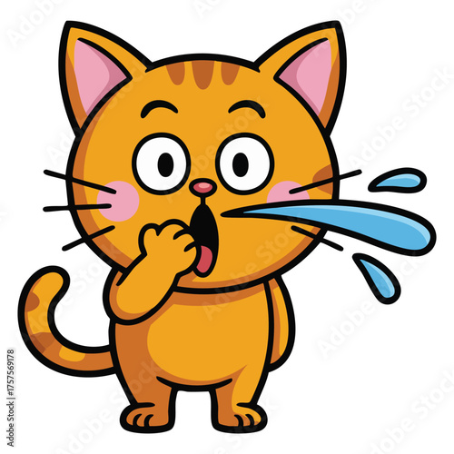  Tabby cartoon cat giving a very violent loud sneeze