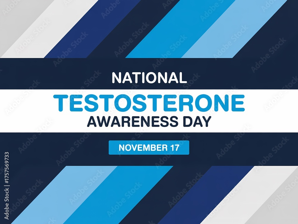 © Hriday - National testosterone awareness day november 17th with abstract blue and grey diagonal stripes and white text