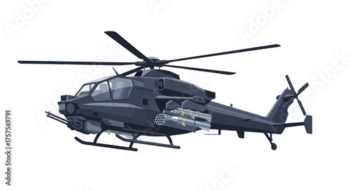 Dark Military Attack Helicopter with Visible Weaponry.